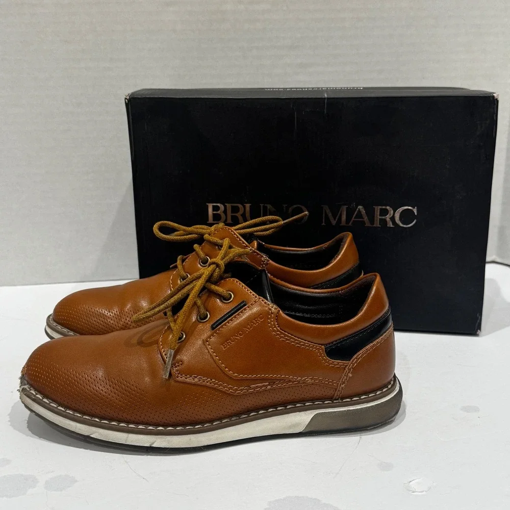 Bruno Marc Kids Brown Perforated Lace Up Oxford‎ Dress Shoes Flawed New Size 1